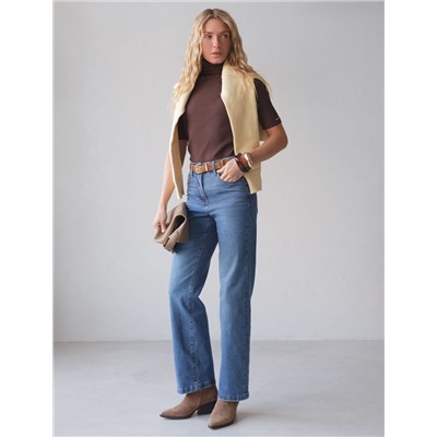 Джинсы классические с декоративной стиркой из эластичного денима