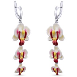 Серьги Орхидея (эмаль белая, розовая; покрытие родий), Есть комплект