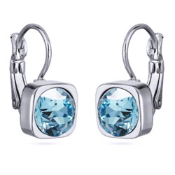 Серьги Теннис (кристаллы SW аквамарин 8мм; покрытие родий), Есть комплект