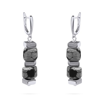 Серьги Терра (обсидиан; покрытие родий), Есть комплект