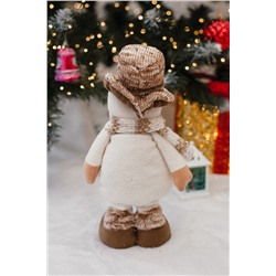 Игрушка новогодняя с выдвижными ногами Снеговик шляпа бежевый