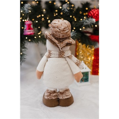Игрушка новогодняя с выдвижными ногами Снеговик шляпа бежевый