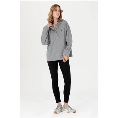 Kadın Gri Melanj Kapüşonlu Sweatshirt