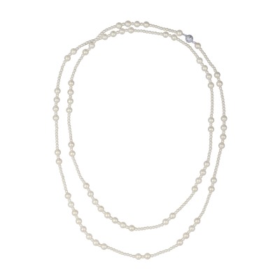 Колье Роса (Майорка белая 6-10мм; покрытие родий) 155см, Есть комплект