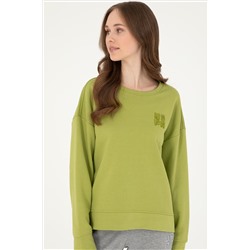 Kadın Fıstık Yeşili Basic Bisiklet Yaka Sweatshirt