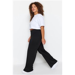 Trendyol Curve Siyah Wideleg Örme Krep Yüksek Bel Nervürlü Pantolon TBBSS23AR00021