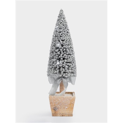 Ель искусственная, 42 см, с подсветкой, в горшке, пластик/дерево, серебристая, Interior silver