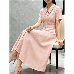 Красивое льняное платье с ремнем   2 цвета