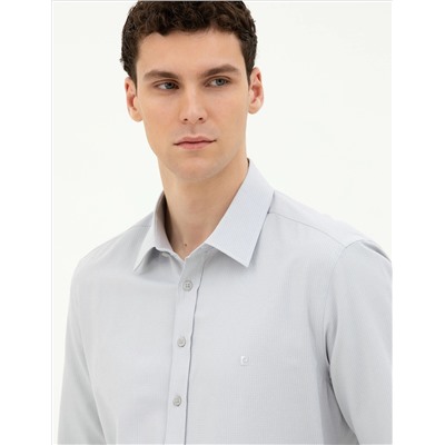 Gri Slim Fit Uzun Kollu Gömlek