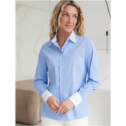 Блузка приталенного силуэта в полоску из эластичного хлопка