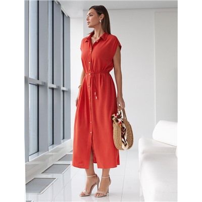 Длинное платье-рубашка с поясом и разрезами изо льна с вискозой