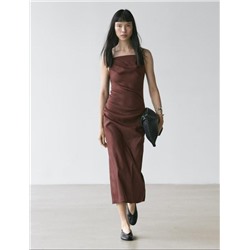 Женское льняное платье комбинация на тонких бретелях МАССИМО Д