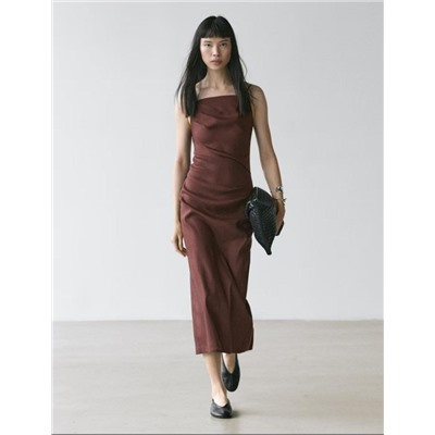 Женское льняное платье комбинация на тонких бретелях МАССИМО Д