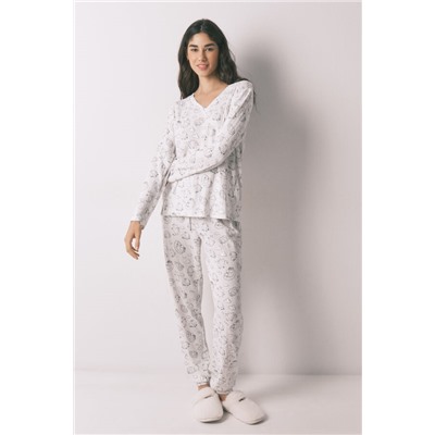 Pijama largo canalé soft blanco estampado Moomin