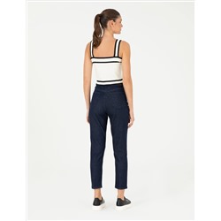 Koyu İndigo Mom Fit Jean Pantolon