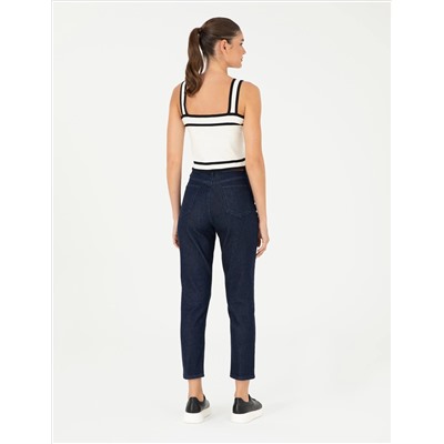 Koyu İndigo Mom Fit Jean Pantolon