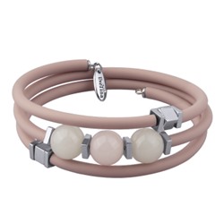 Браслет Терра (розовый кварц 12-16мм, каучук розовый; покрытие родий), Есть комплект