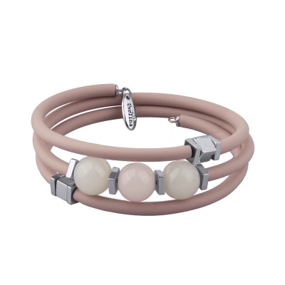 Браслет Терра (розовый кварц 12-16мм, каучук розовый; покрытие родий), Есть комплект