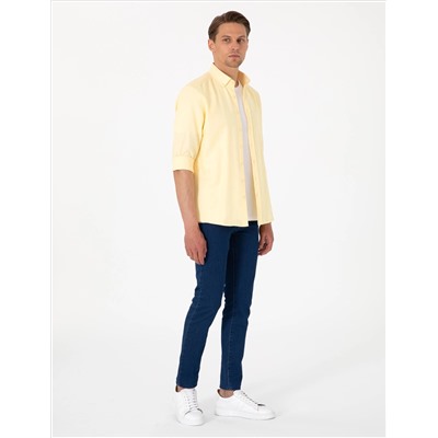 Sarı Oxford Slim Fit Kolay Ütülenebilir Gömlek