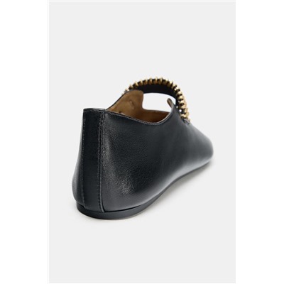 LEATHER BALLET FLATS WITH METAL STRAP