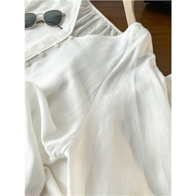 Женская лёгкая блузка с объемными рукавами с кружевной вставкой