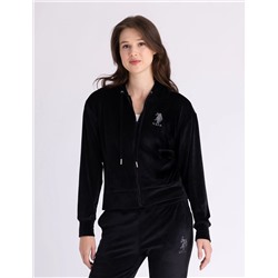 VELOUR RHINESTONE ZIP UP HOODIE