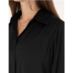 Siyah Comfort Fit Saten Uzun Kollu Gömlek