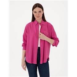 Fuşya Oversize Uzun Kollu Gömlek