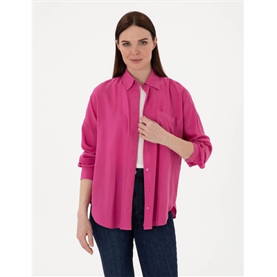 Fuşya Oversize Uzun Kollu Gömlek
