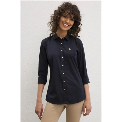 Kadın Lacivert Uzun Kollu Basic Gömlek