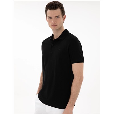 Siyah Regular Fit %100 Pamuk Polo Yaka Basic Tişört