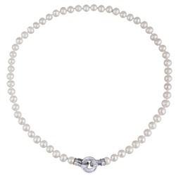 Колье (жемчуг белый 7-8мм, фианиты; покрытие родий) 45см, Есть комплект
