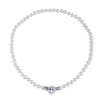 Колье (жемчуг белый 7-8мм, фианиты; покрытие родий) 45см, Есть комплект