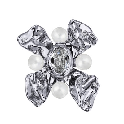 Брошь Грациоза (кристаллы SW белые, Майорка; покрытие родий), Есть комплект