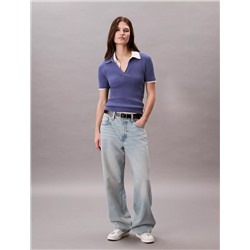 Smooth Cotton Rib Sweater Polo Shirt