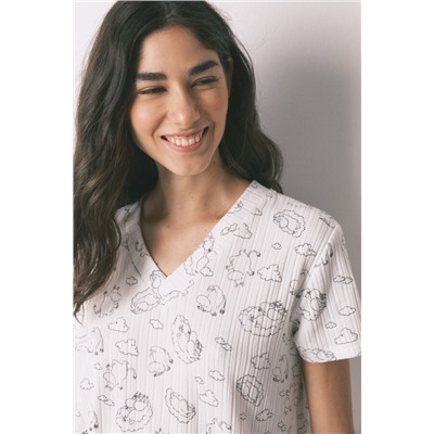 Pijama canalé soft blanco estampado Moomin