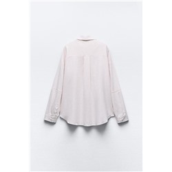 STRIPED LINEN BLEND SHIRT WITH LACE TRIM