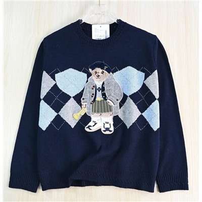 Свободный повседневный свитер с круглым вырезом и нашивкой в ​​виде мультяшного медведя