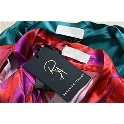 Шелковая шелковая набивная повседневная рубашка с длинным рукавом и струящимся воротником