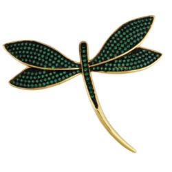 Брошь Стрекоза (фианит зеленый; покрытие золото), Есть комплект
