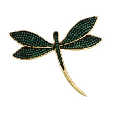 Брошь Стрекоза (фианит зеленый; покрытие золото), Есть комплект