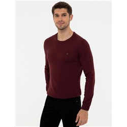 Bordo Slim Fit Bisiklet Yaka Basic Triko Kazak