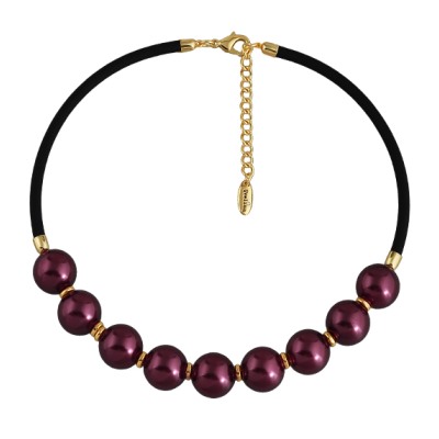 Колье Гевея (Майорка 16мм бургунди, каучук черный; покрытие золото) 45-50см, Есть комплект