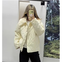 Пальто из хлопка свободного кроя с ромбовидной стёжкой и меховым воротником