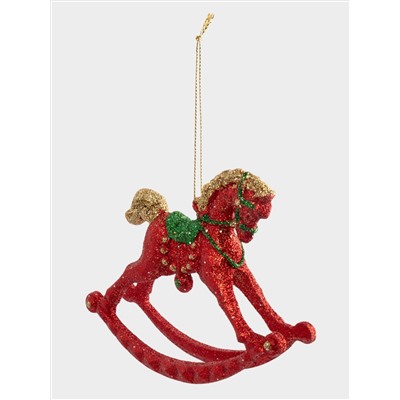 Игрушка елочная, 12х10 см, пластик, красная, Лошадка-качалка, New year