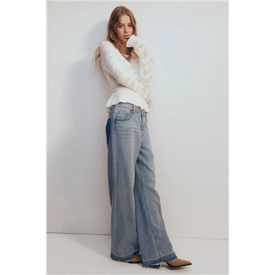 Милый женский вязаный ажурный пуловер с баской Н*М