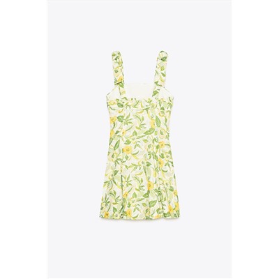PRINTED LINEN BLEND SHORT DRESS