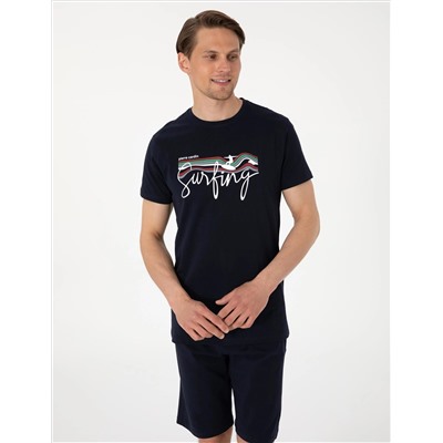 Lacivert Kısakol Şortlu Pijama Takımı