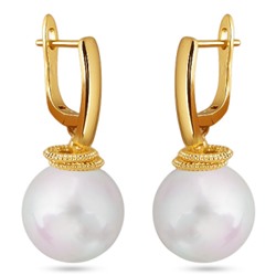 Серьги (Майорка 14мм белая; покрытие золото), Есть комплект