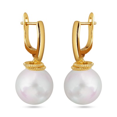 Серьги (Майорка 14мм белая; покрытие золото), Есть комплект